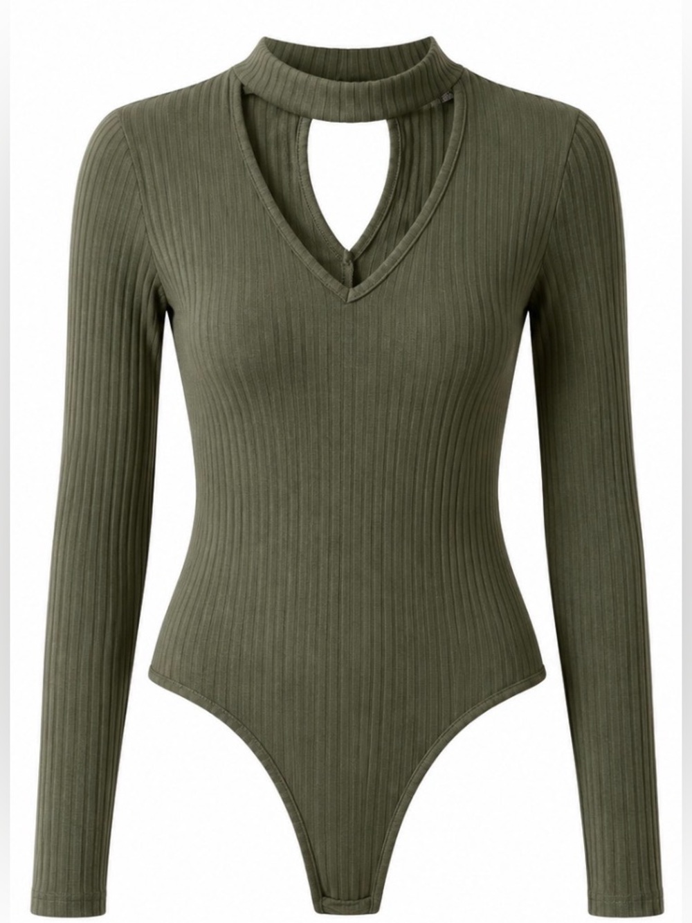 Revamped Olive Green Ribbed Cutout Bodysuit – Size Medium